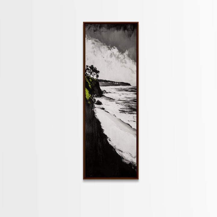 Rocky Shoreline, Ocean Waves, Abstract Seascape, Canvas Print, Nautical Wall Art, Coastal Home Decor, Modern Art, Blue White Painting