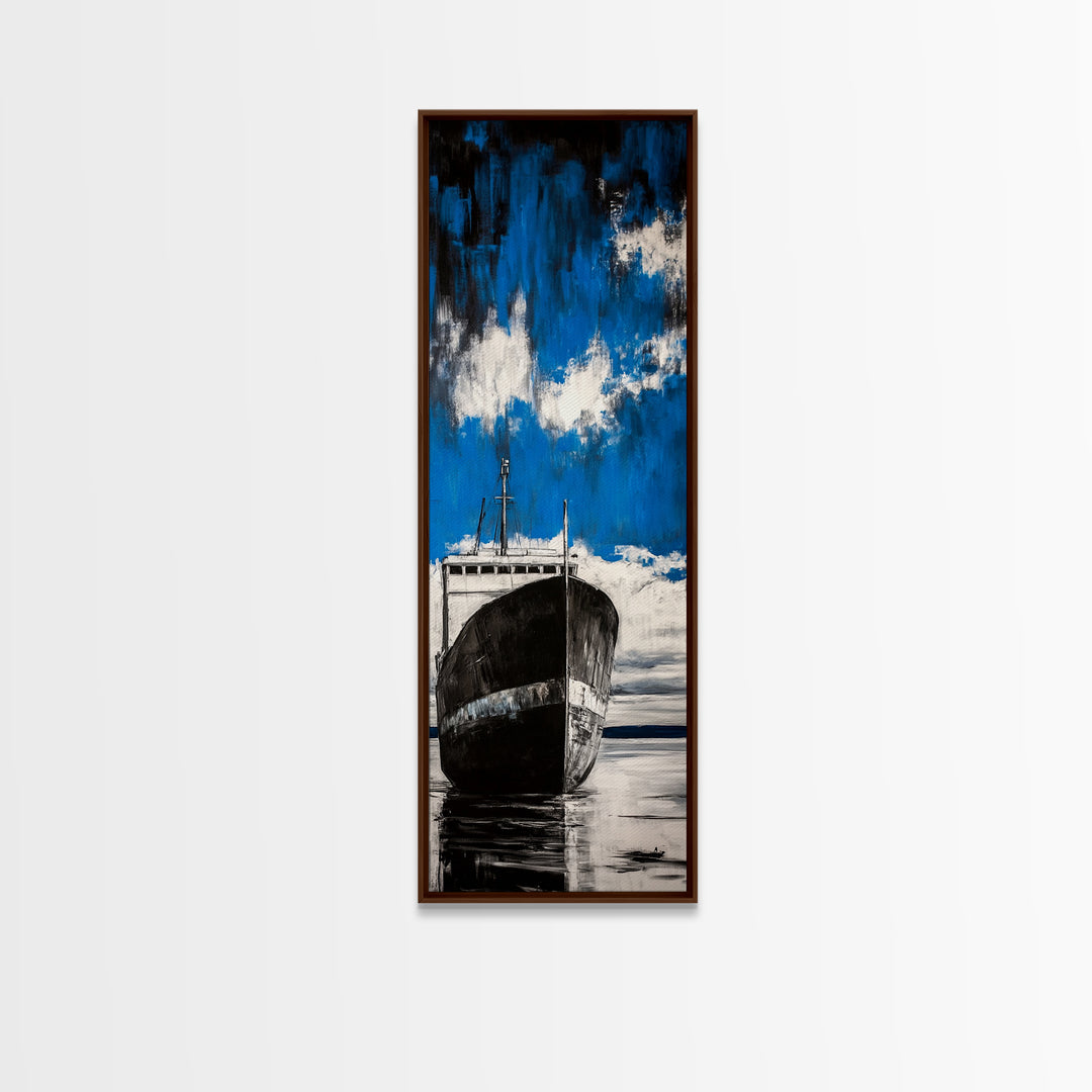 Abandoned Ship, Nautical Artwork, Abstract Seascape, Canvas Print, Coastal Wall Art, Blue Black Art, Living Room Decor, Ocean Painting