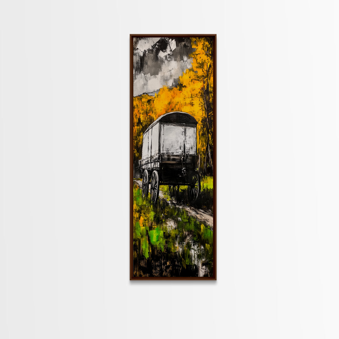 Autumn Wagon, Rustic Decor, Western Art, Framed Canvas Print, Wagon Painting, Fall Wall Art, Country Farmhouse, Living Room Wall Art