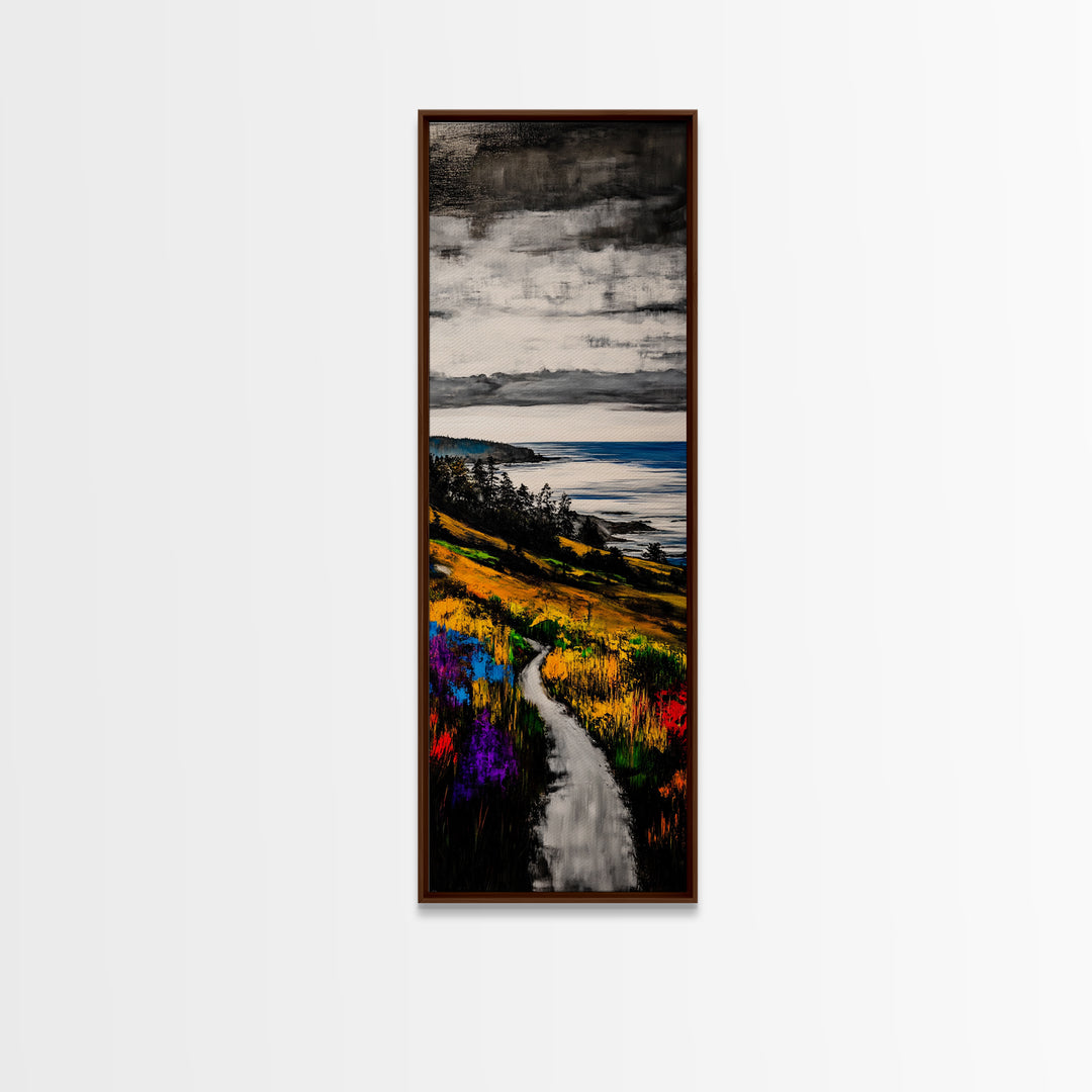 Coastal Path, Nature Landscape, Seaside Art, Framed Canvas Print, Ocean View Painting, Beach Wall Art, Blue Wall Art, Living Room Decor