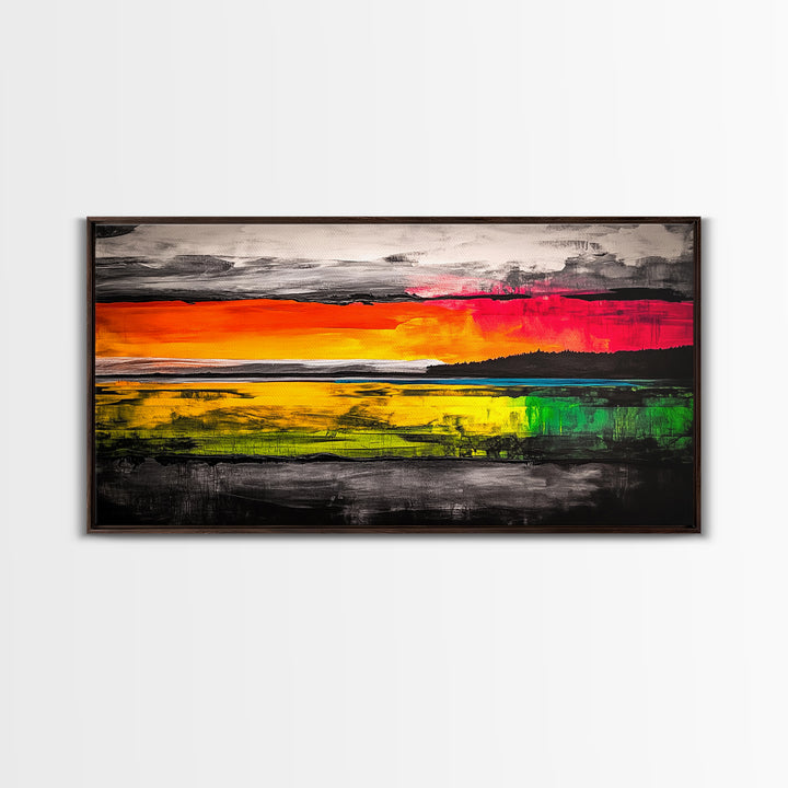 Sunset Reflections, Colorful Abstract, Ocean View, Framed Canvas Print, Vibrant Landscape Art, Large Wall Art, Modern Decor, Bedroom Art
