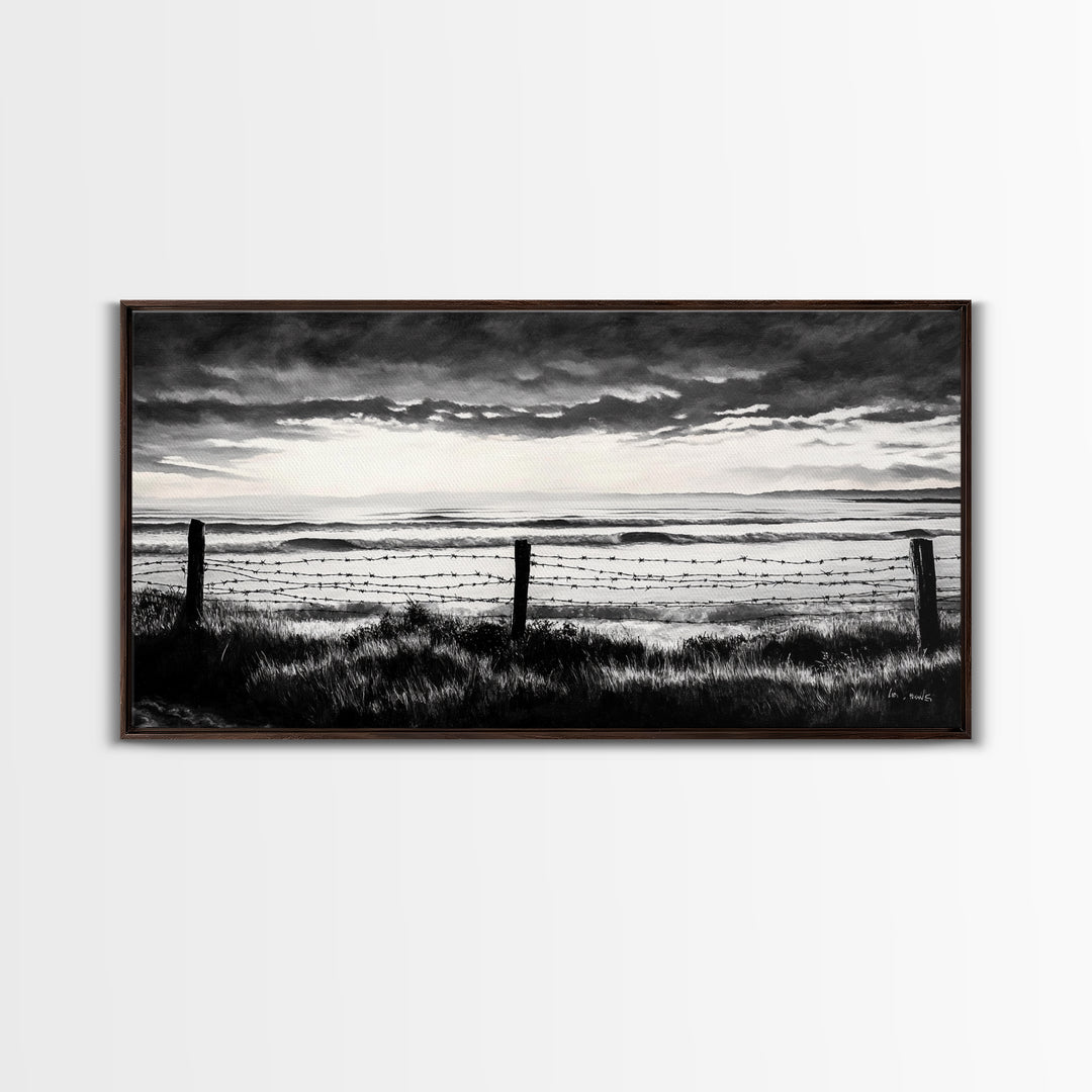 Dark Ocean, Stormy Sky, Coastal Landscape, Black and White Art, Moody Seascape, Living Room Wall Art, Nautical Decor, Framed Canvas Print
