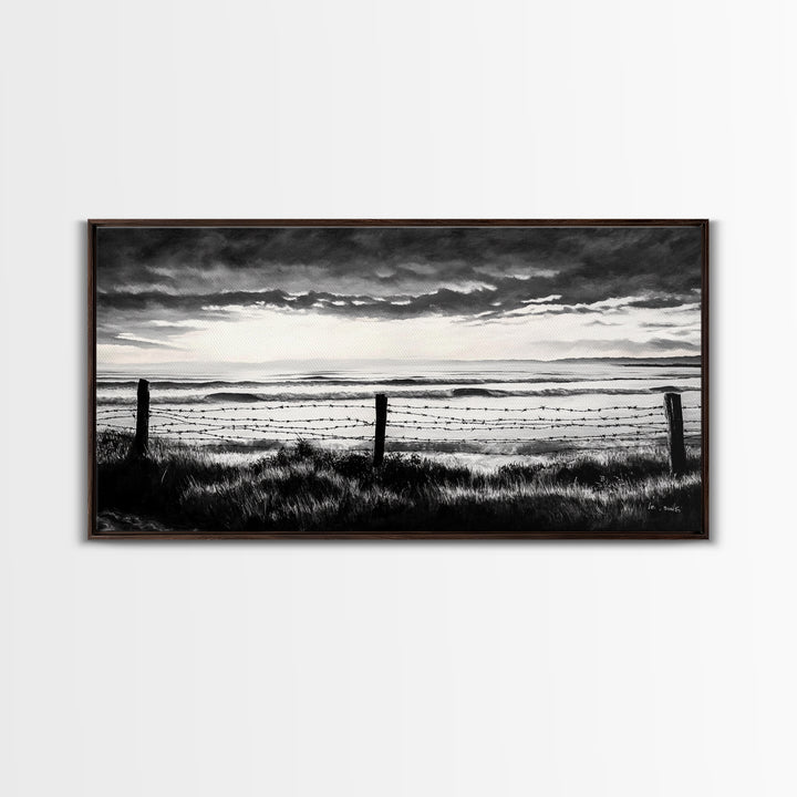 Dark Ocean, Stormy Sky, Coastal Landscape, Black and White Art, Moody Seascape, Living Room Wall Art, Nautical Decor, Framed Canvas Print