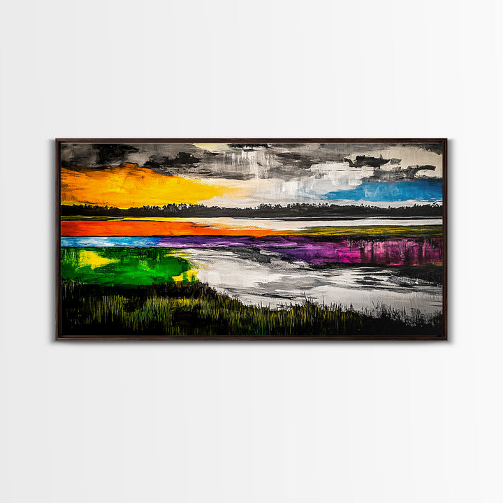 Vibrant Abstract, Modern Painting, Colorful Landscape, Framed Canvas Print, Living Room Wall Art, Bold Statement Piece, Home Decor