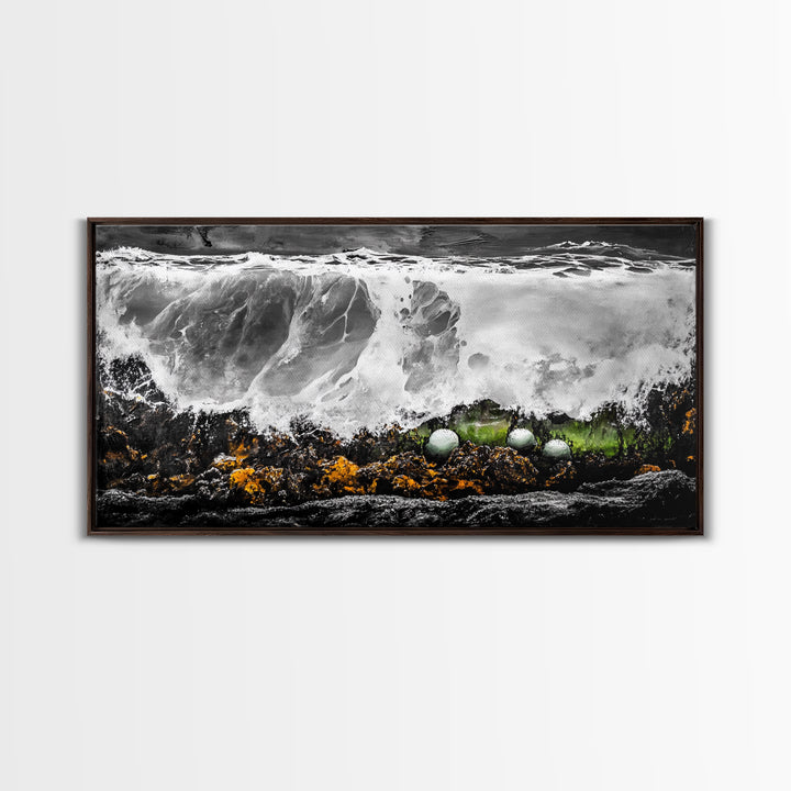 Crashing Waves, Ocean Foam, Textured Seascape, Black and White Art, Coastal Home Decor, Nautical Wall Art, Modern Art, Framed Canvas Print