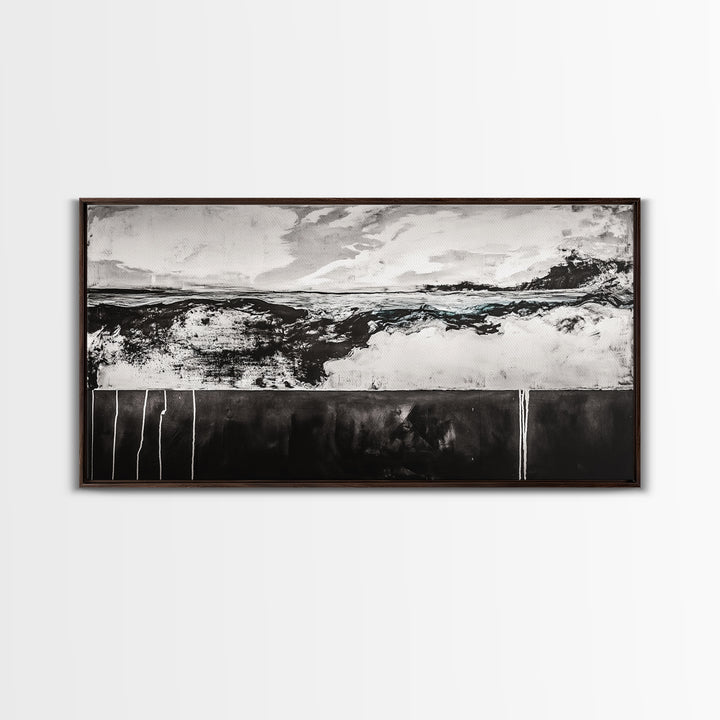 Black and White, Ocean, Waves, Minimalist, Canvas Print, Coastal Art, Nautical Decor, Bedroom Wall Art, Modern Home Decor, Fine Art Print