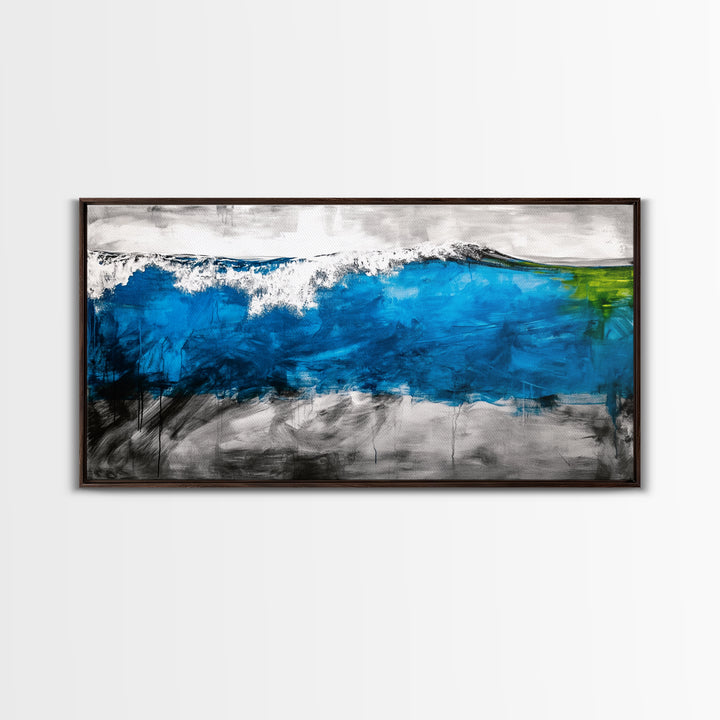 Abstract Ocean, Blue Wave, Coastal Art, Nautical Decor, Living Room Wall Art, Contemporary Seascape, Beach Theme, Framed Canvas Print