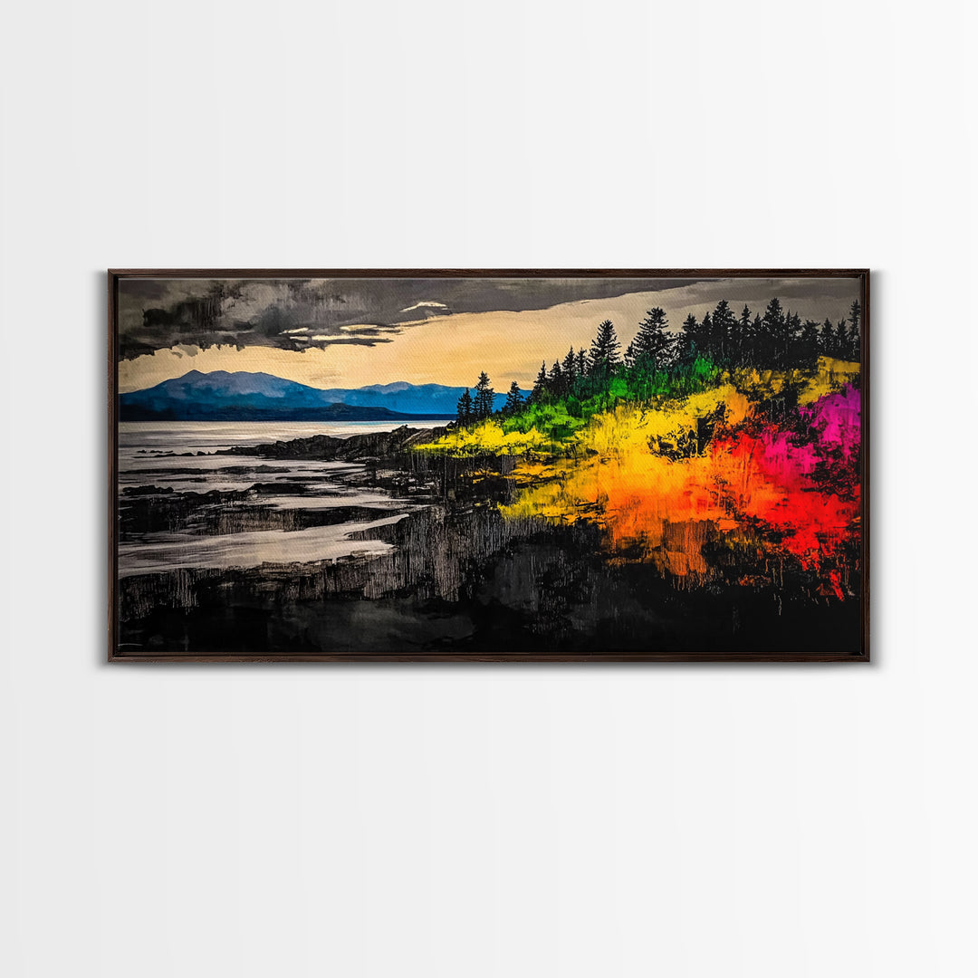 Coastal Sunset, Vibrant Ocean Art, Framed Canvas Print, Modern Landscape Painting, Beach Wall Art, Large Wall Decor, Living Room Art