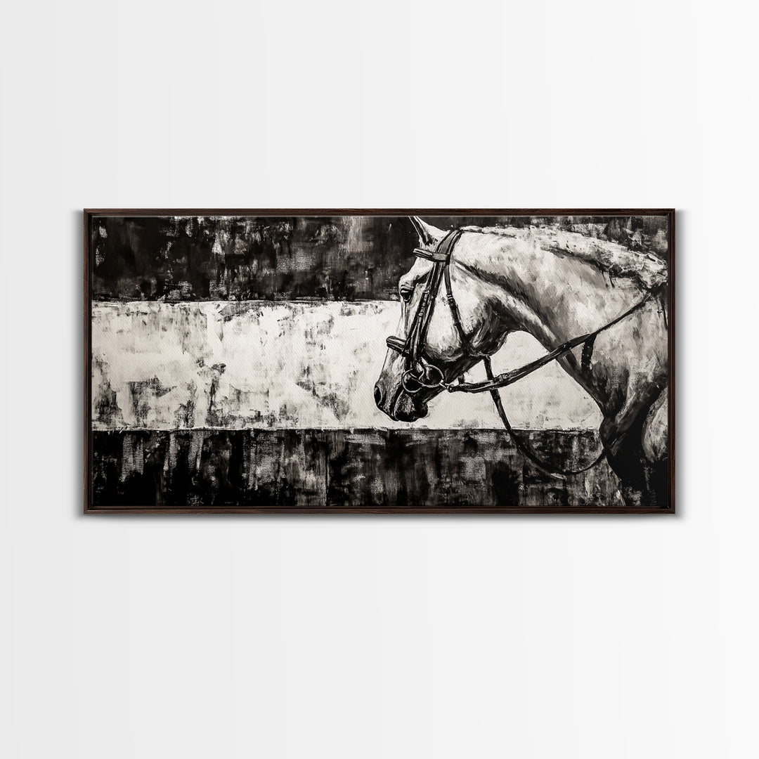 Monochrome Horse, Equestrian Wall Art, Canvas Print, Rustic Black and White Painting, Farmhouse Wall Decor, Western Wall Art