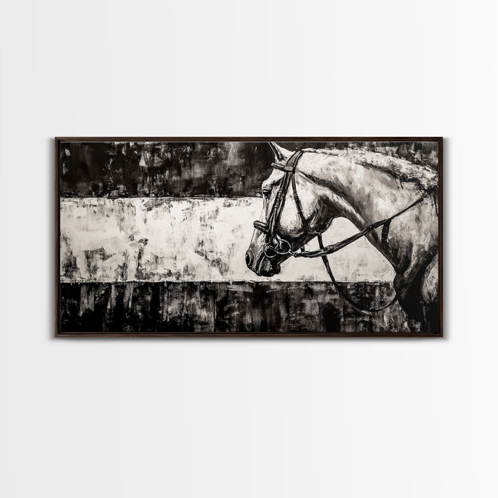 Monochrome Horse, Equestrian Wall Art, Canvas Print, Rustic Black and White Painting, Farmhouse Wall Decor, Western Wall Art