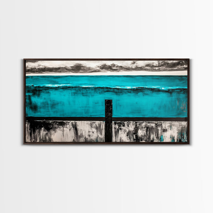 Geometric Waves, Abstract Ocean Art, Canvas Print, Contemporary Minimalist Painting, Blue Wall Decor, Large Modern Art