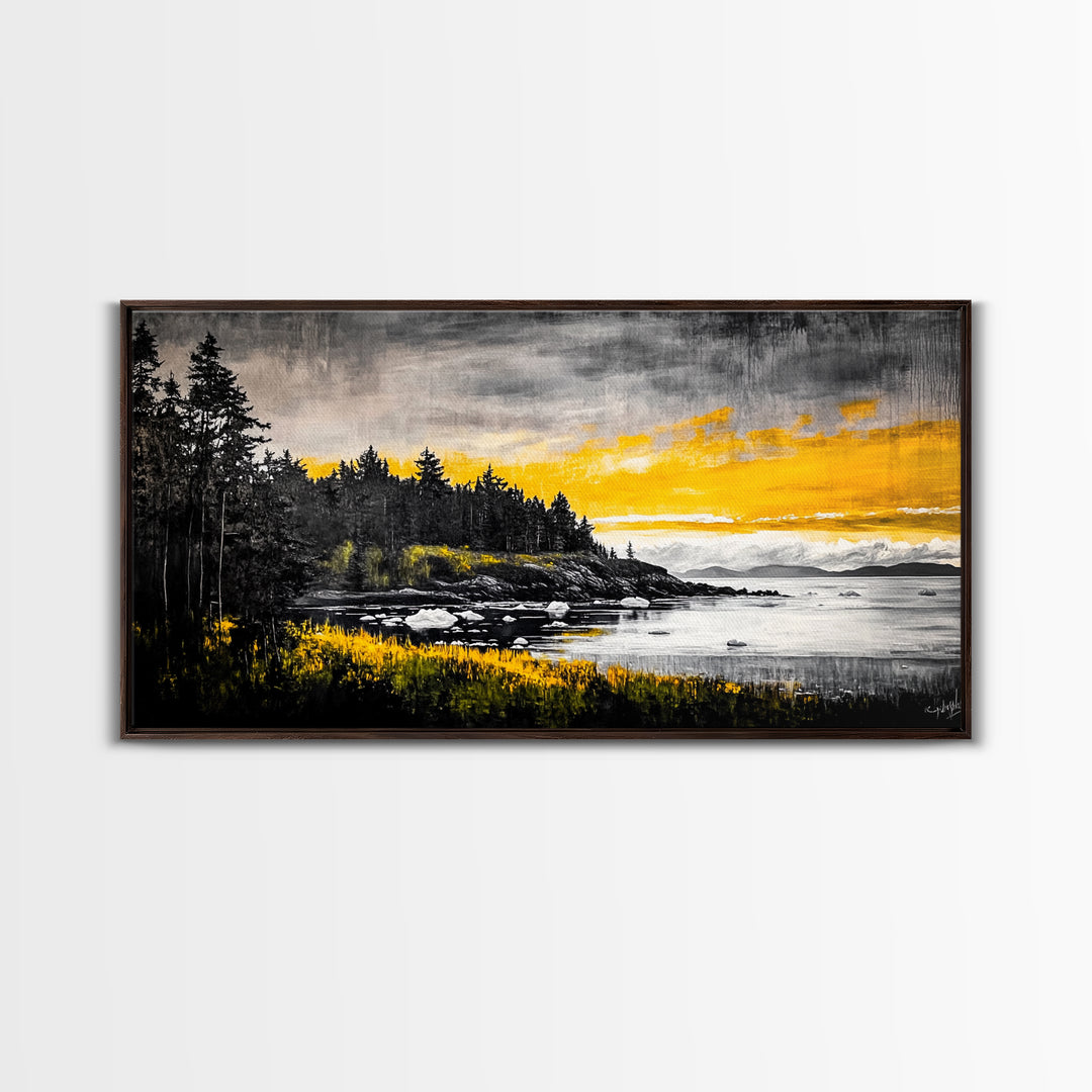 Coastal Landscape Print, Golden Sky Canvas Print, Dramatic Sunset Painting, Nature Wall Art, Living Room Artwork, Framed Canvas Print
