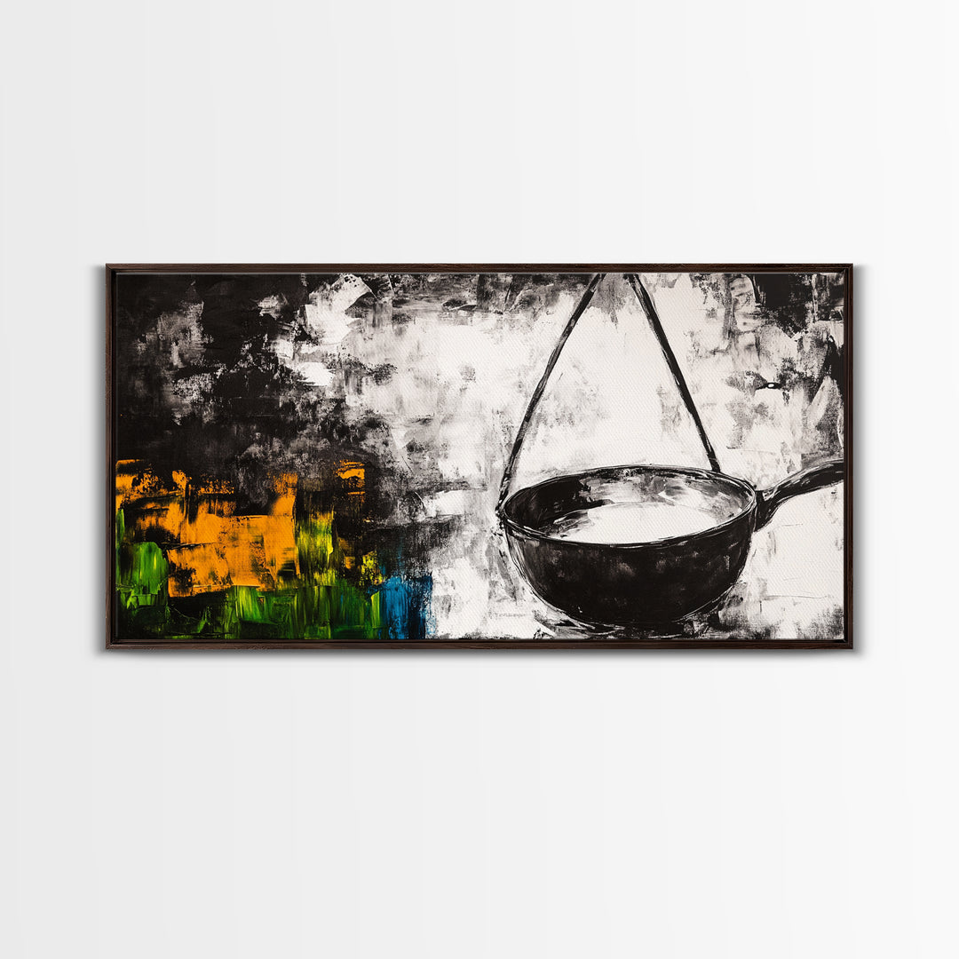 Abstract Kitchen Art, Black and White Canvas Print, Minimalist Artwork, Rustic Wall Decor, Unique Home Aesthetic, Framed Canvas Print