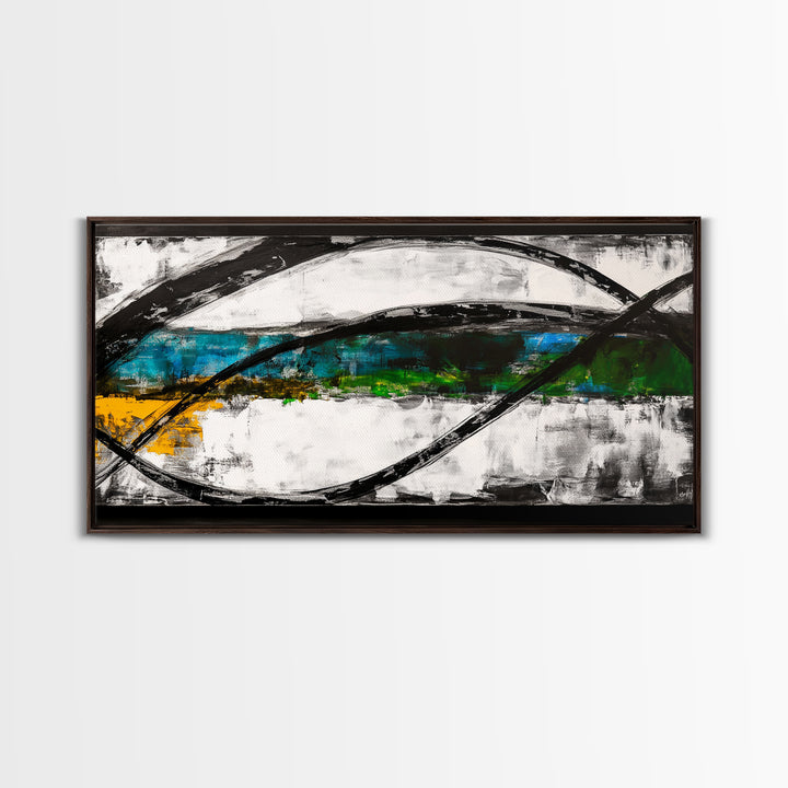 Abstract Ocean Waves, Energy, Framed Canvas Print, Modern Living Room Art, Coastal Decor, Blue Green Wall Art, Contemporary Art