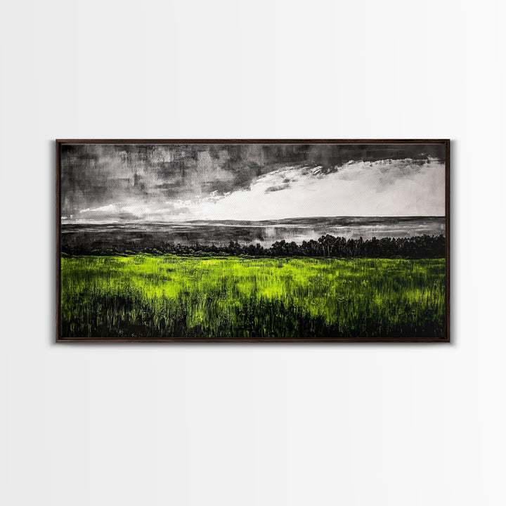 Green, Landscape, Nature, Canvas Print, Rolling Fields Wall Art, Scenic Countryside Painting, Modern Rustic Home Decor, Large Wall Art