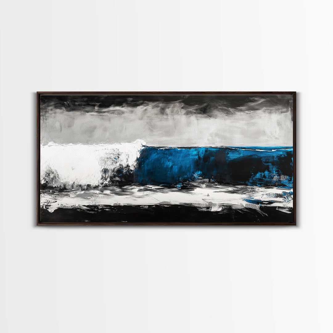 Ocean Wave, Blue, Modern, Canvas Print, Abstract Coastal Wall Art, Surfing Theme Artwork, Contemporary Beach Decor, Large Wall Art