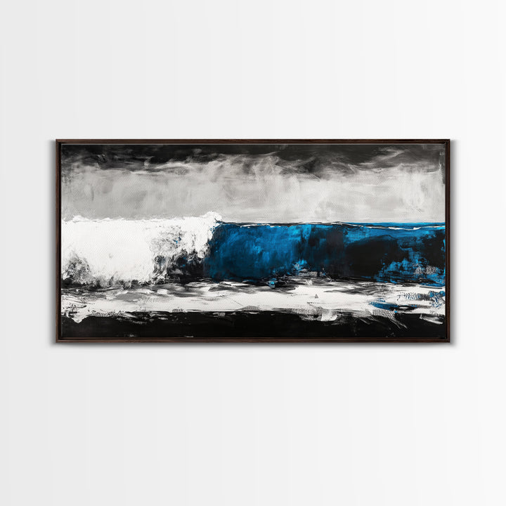 Ocean Wave, Blue, Modern, Canvas Print, Abstract Coastal Wall Art, Surfing Theme Artwork, Contemporary Beach Decor, Large Wall Art