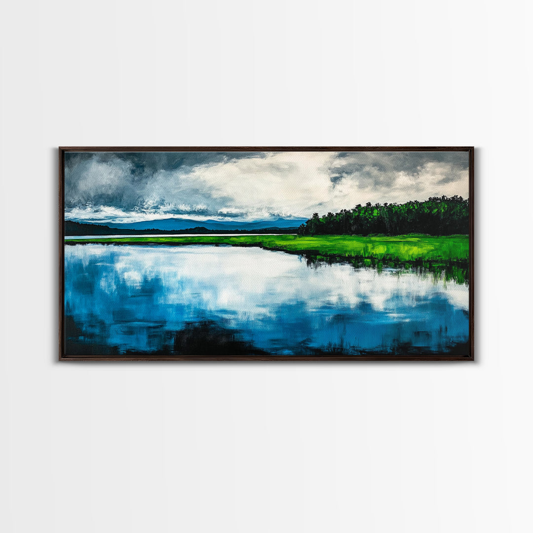 Blue Lake, Reflection Landscape, Nature Wall Art, Framed Canvas Print, Large Canvas Artwork, Modern Home Decor, Office Wall Art