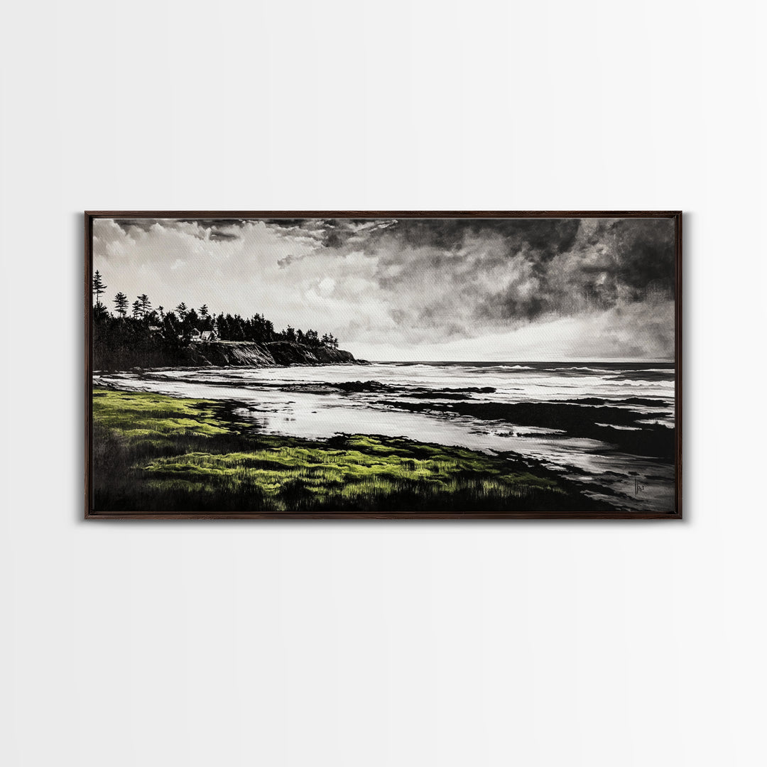 Coastal Landscape, Ocean View, Black and White Beach Art, Canvas Print, Seaside Home Decor, Nautical Wall Art, Office Artwork