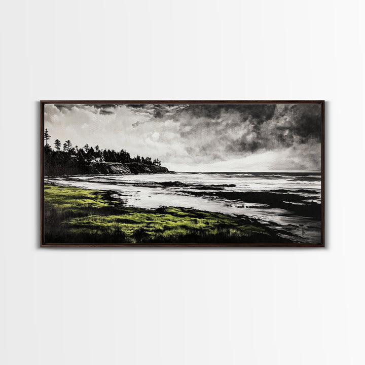 Coastal Landscape, Ocean View, Black and White Beach Art, Canvas Print, Seaside Home Decor, Nautical Wall Art, Office Artwork