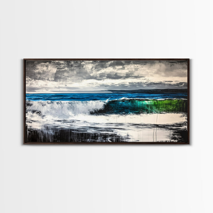 Ocean Waves, Blue and Green, Framed Canvas Print, Beach House Decor, Nautical Wall Art, Large Wall Art, Coastal Living, Modern Seascape