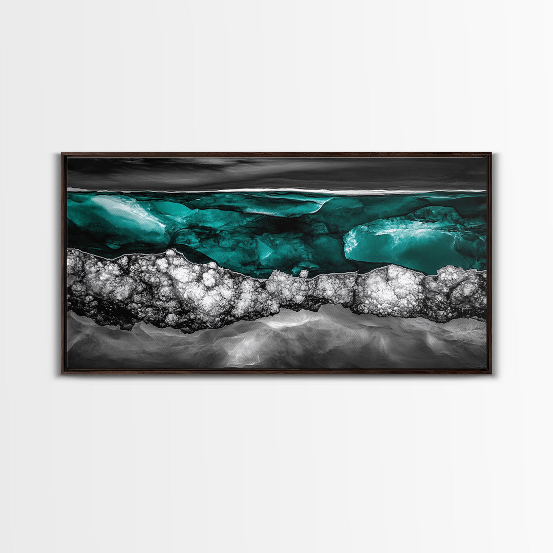 Ocean Depths, Abstract Water, Teal and Black, Framed Canvas Print, Coastal Decor, Modern Wall Art, Living Room Accent, Textured Painting