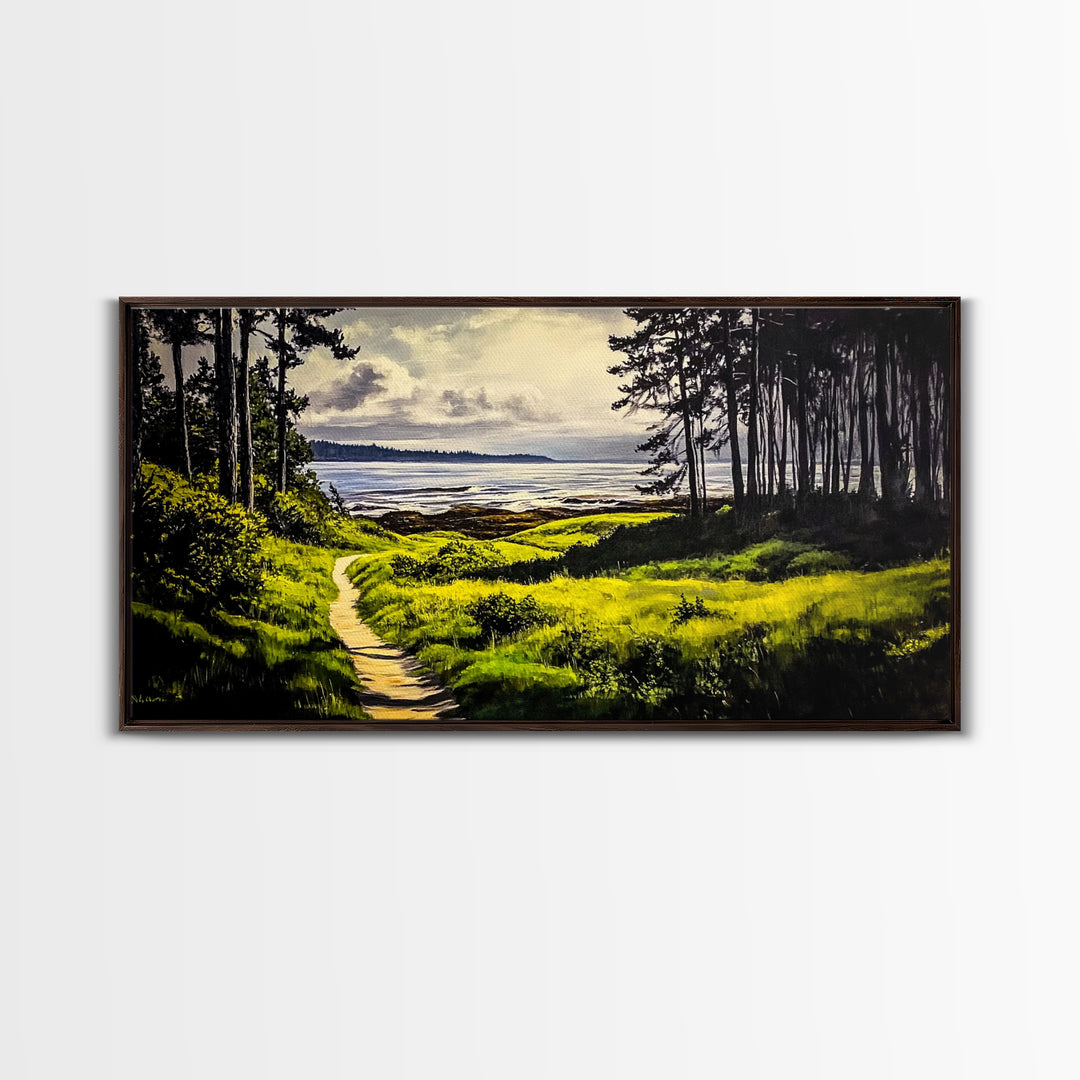 Coastal Path, Ocean View, Nature Landscape, Large Canvas Print, Beach House Painting, Framed Canvas Print, Tranquil Wall Decor
