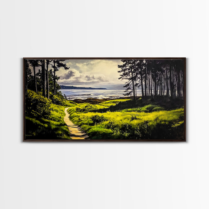 Coastal Path, Ocean View, Nature Landscape, Large Canvas Print, Beach House Painting, Framed Canvas Print, Tranquil Wall Decor