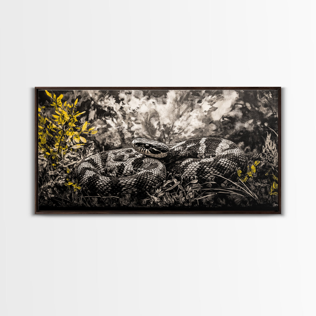 Coiled Snake, Wildlife Art, Nature Wall Art, Rustic Farmhouse Decor, Monochrome Art, Animal Painting, Bedroom Wall Art, Canvas Print