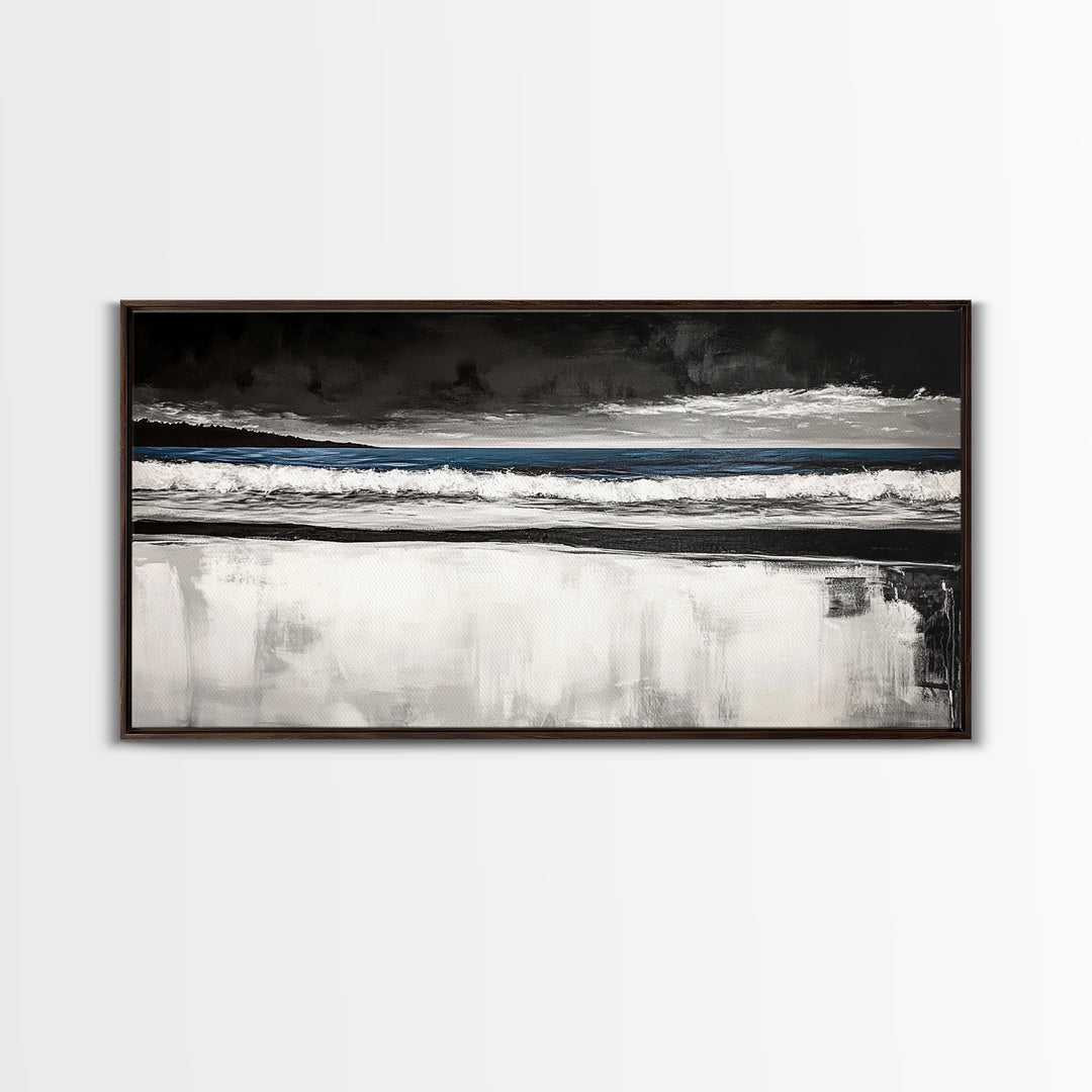 Stormy Beach, Coastal Landscape, Black and White Ocean Art, Moody Seascape, Nautical Home Decor, Modern Minimalist Art, Canvas Print