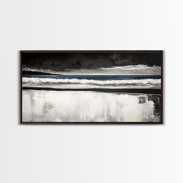 Stormy Beach, Coastal Landscape, Black and White Ocean Art, Moody Seascape, Nautical Home Decor, Modern Minimalist Art, Canvas Print