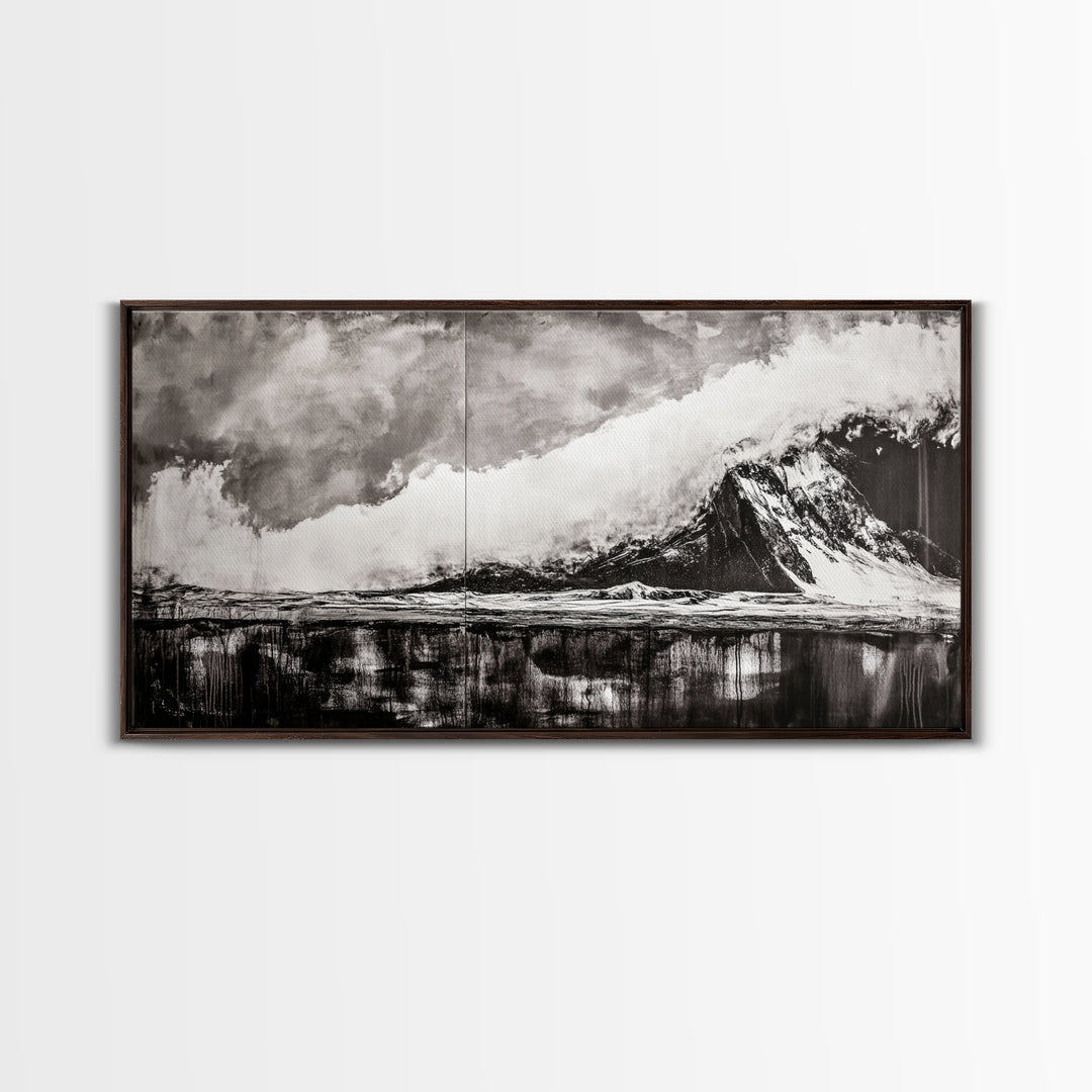 Monochrome Mountain, Dramatic Landscape, Black and White Art, Moody Wall Art, Modern Nature Print, Office Decor, Framed Canvas Print