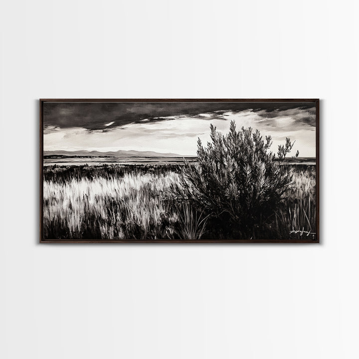 Black and White Landscape, Minimalist Canvas Print, Nature Wall Art, Rustic Country Scene, Neutral Home Decor, Living Room Art