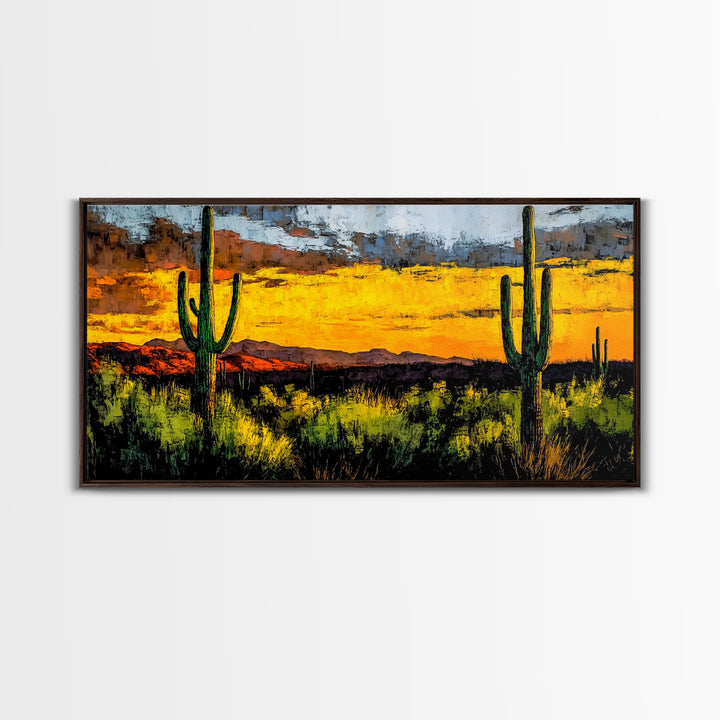 Desert Cactus, Western Sunset Art, Vibrant Landscape Canvas Print, Rustic Home Decor, Southwestern Wall Art, Office Art