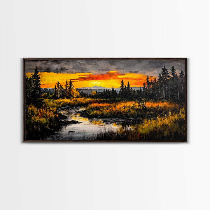 Autumn Sunset, River Landscape, Nature Art, Framed Canvas Print, Rustic Decor, Cabin Wall Art, Fall Wall Art, Living Room Art