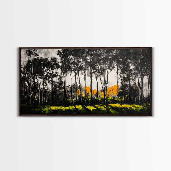 Autumn Trees, Woodland Scene, Black and White Forest, Framed Canvas Print, Nature Landscape Art, Fall Decor, Living Room Art, Rustic Art
