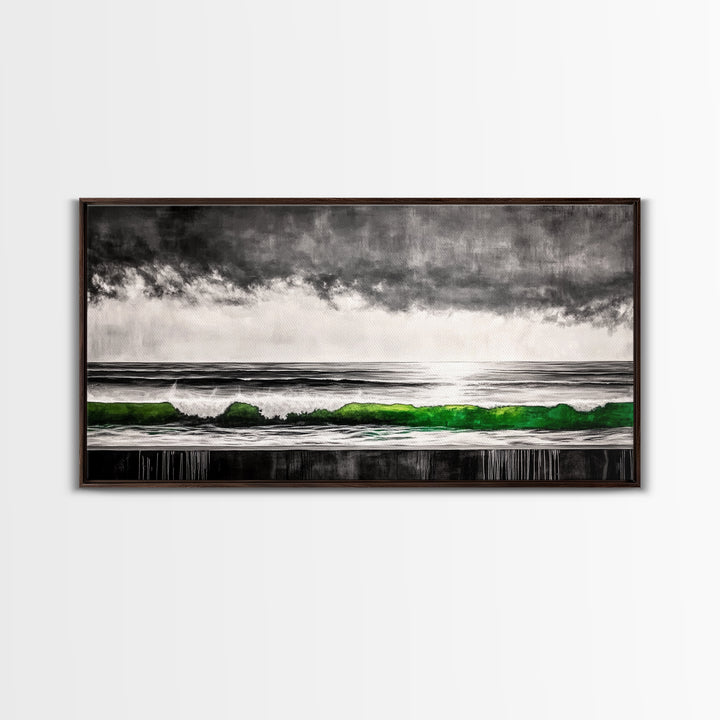 Green Wave, Stormy Ocean, Surreal Seascape, Canvas Print, Nautical Wall Art, Bathroom Wall Art, Contemporary Art Decor