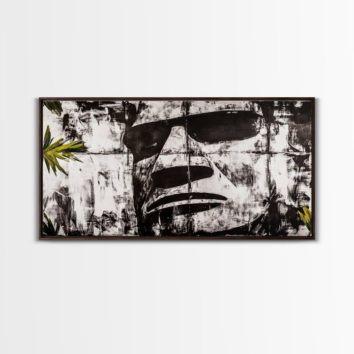 Monochrome Face Art, Edgy Black White Painting, Street Art Print, Urban Loft Decor, Framed Canvas Print, Unique Statement Piece