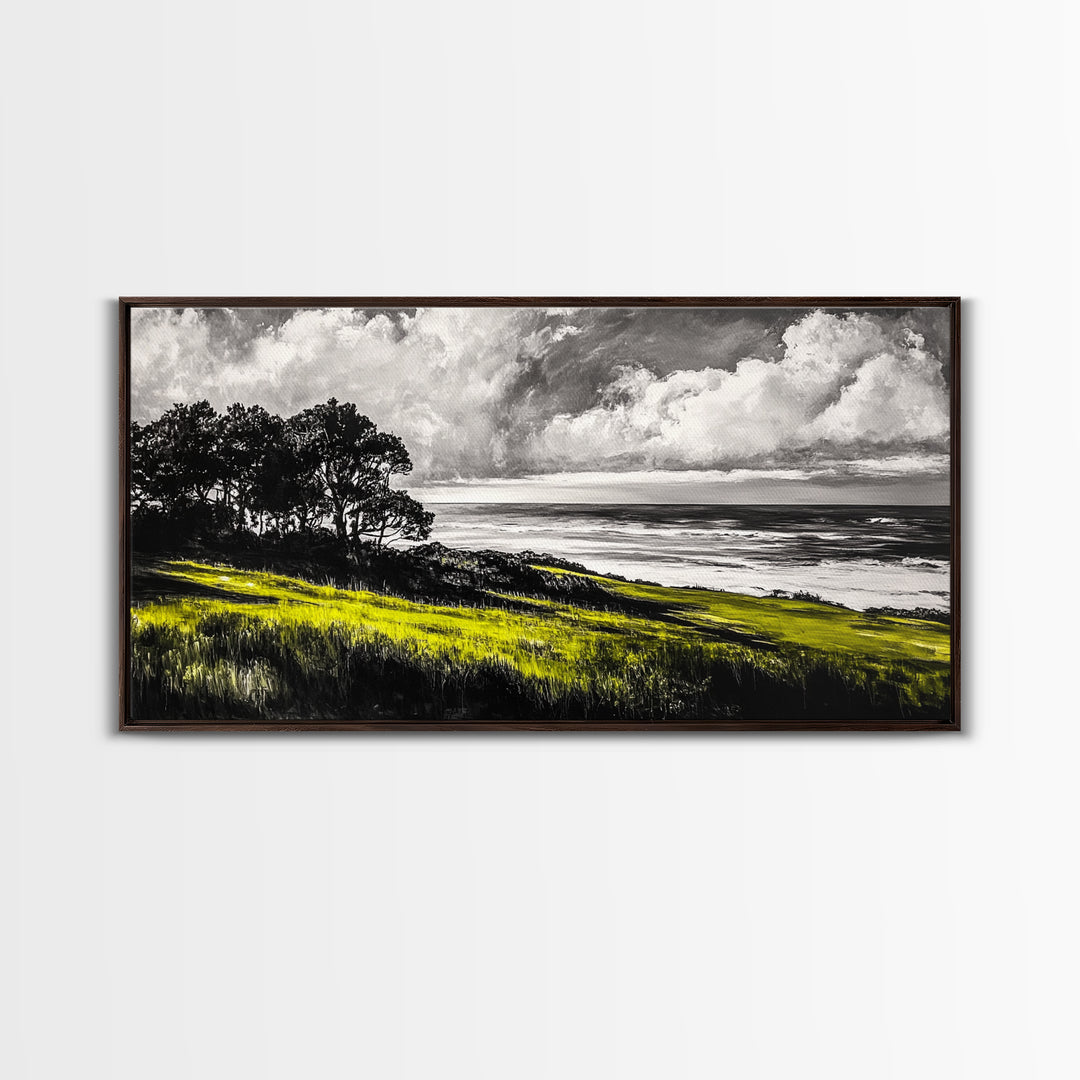 Coastal Landscape, Ocean View, Sunset Wall Art, Seaside Decor, Modern Seascape, Framed Canvas Print, Living Room Wall Art, Beach Painting