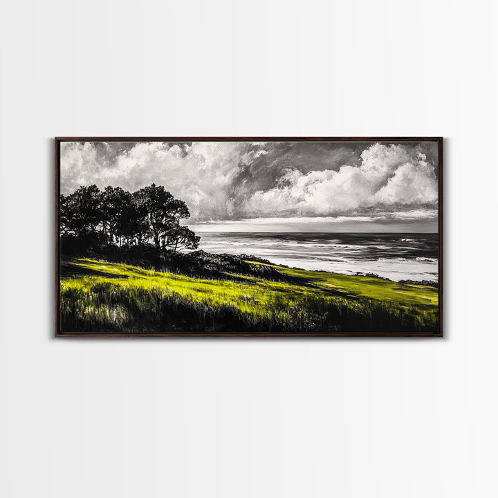 Coastal Landscape, Ocean View, Sunset Wall Art, Seaside Decor, Modern Seascape, Framed Canvas Print, Living Room Wall Art, Beach Painting