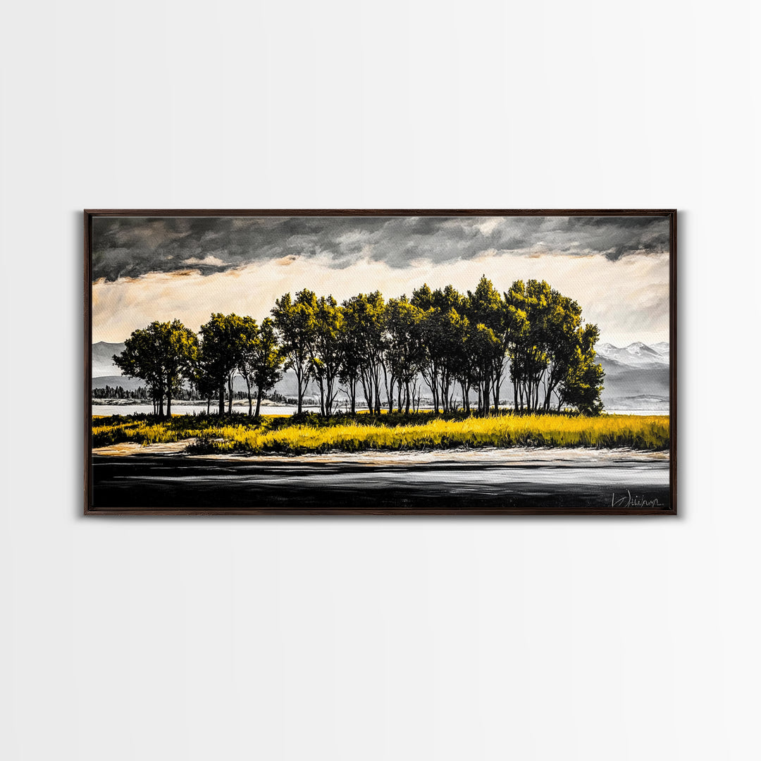 Aspen Trees, Mountain View, Nature Landscape, Rustic Home Decor, Autumn Wall Art, Framed Canvas Print, Cabin Wall Art, Modern Tree Painting