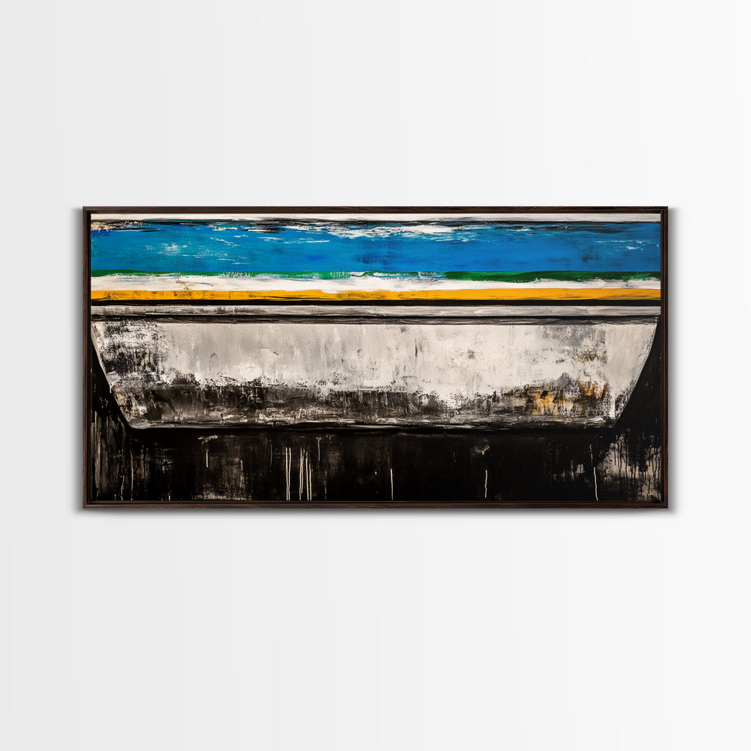 Abstract Boat, Coastal Wall Art, Nautical Decor, Large Canvas Print, Beach House Art, Modern Art, Living Room Wall Art, Blue Art