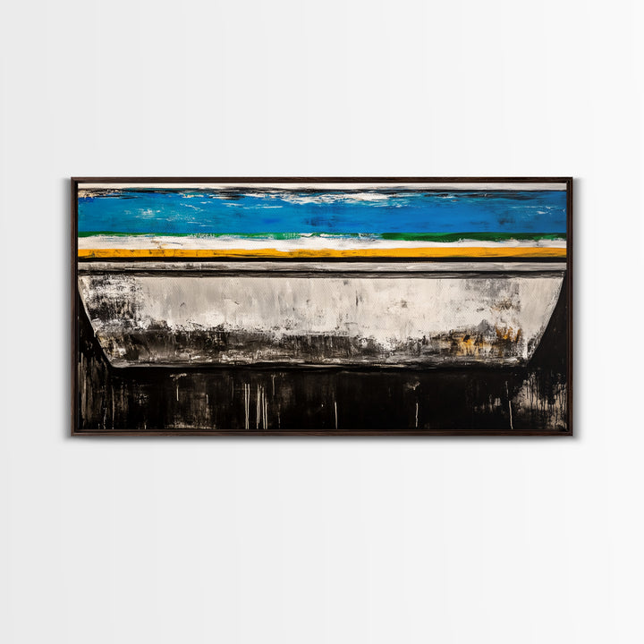 Abstract Boat, Coastal Wall Art, Nautical Decor, Large Canvas Print, Beach House Art, Modern Art, Living Room Wall Art, Blue Art