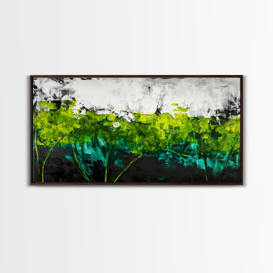 Abstract Landscape, Green Field, Modern Nature Art, Contemporary Painting, Office Decor, Kitchen Wall Art, Canvas Print, Textured Art