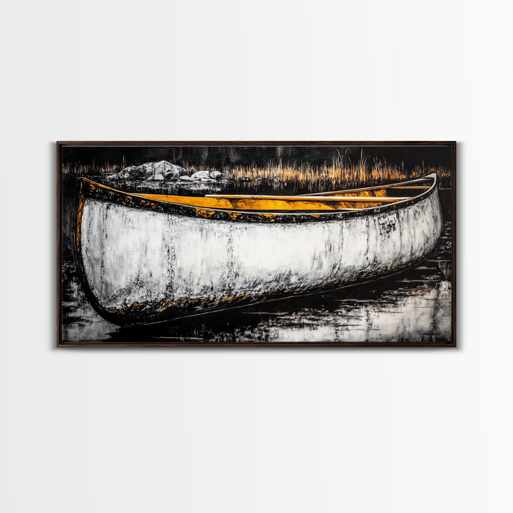 Canoe, Rustic Art, Lake House Decor, Boat Canvas Print, Outdoors Wall Art, Cabin Home Decor, Wilderness Artwork, Framed Canvas Print