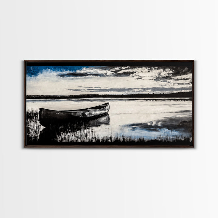 Still Water, Black and White Art, Reflection Canvas Print, Lake Scene Wall Art, Nature Decor, Peaceful Home Art, Framed Canvas Print