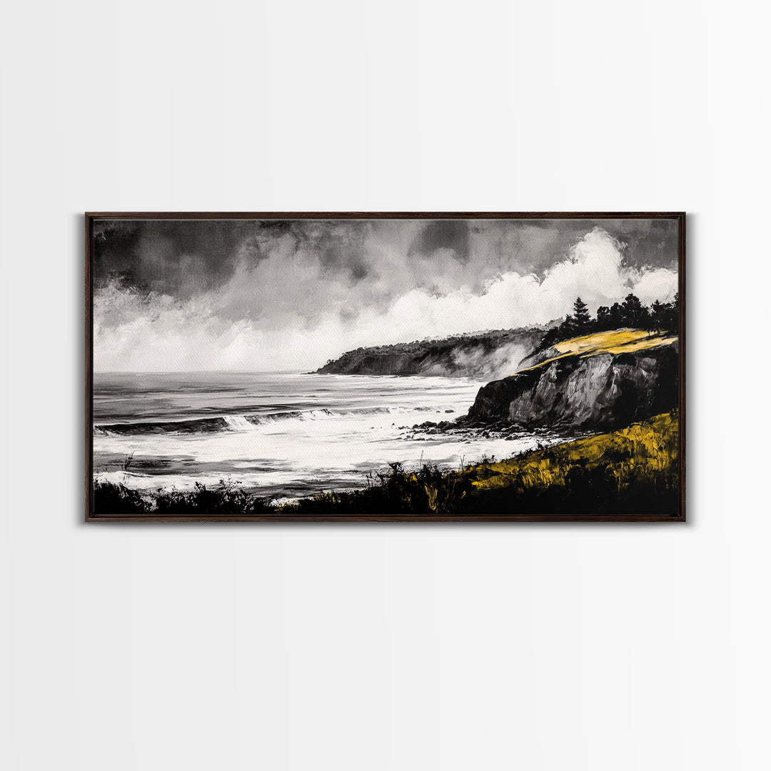 Rugged Coast, Ocean Horizon, Green Cliffs, Canvas Print, Coastal Landscape, Nautical Wall Art, Modern Home Decor, Living Room Art