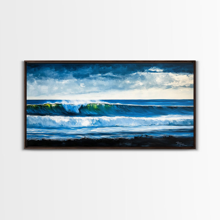 Rolling Waves, Deep Blue, Surf Art, Framed Canvas Print, Ocean Themed Decor, Beach House Art, Living Room Wall Art, Coastal Home Accent