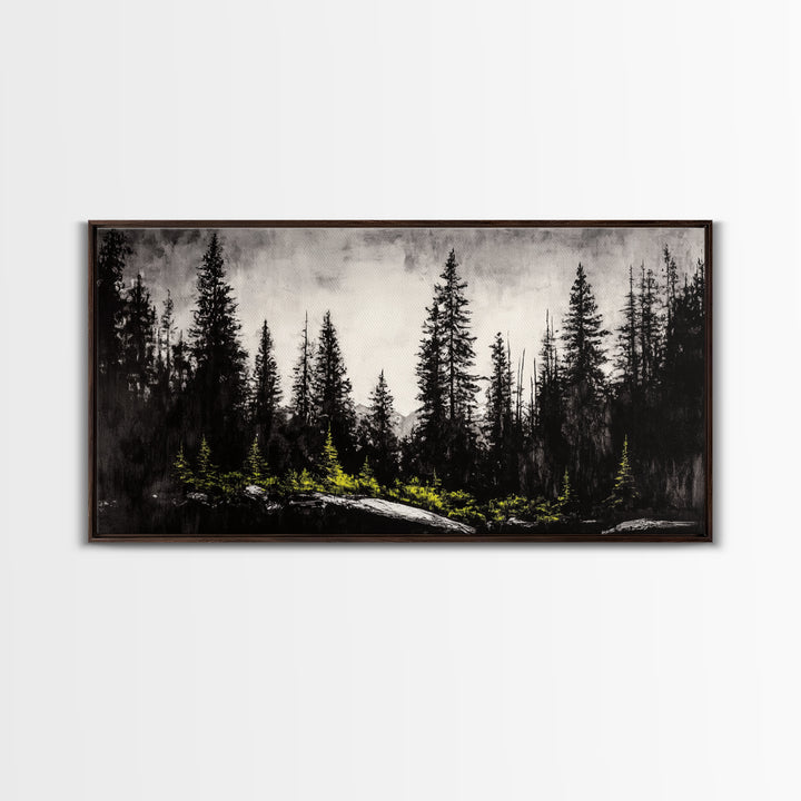 Black Forest, Dark Landscape, Modern Wall Art, Minimalist Nature, Moody Trees, Framed Canvas Print, Living Room Decor, Rustic Cabin Art