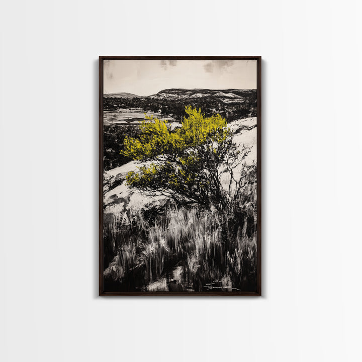 Desert Landscape Art, Minimalist Nature Print, Monochrome Decor, Rustic Mountain Scene, Living Room Wall Art, Framed Canvas Print